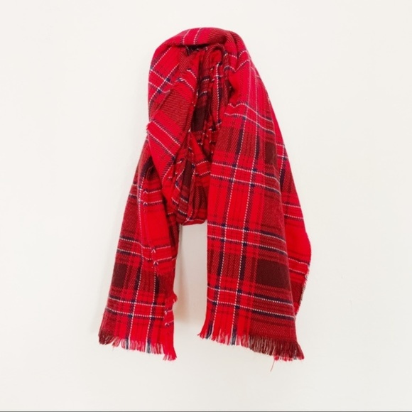 H&M Red Plaid Blanket Scarf with Navy & White - Picture 1 of 3